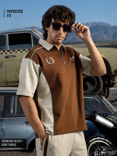 Circular Brown, Biscuit Half Sleeve Polo T-Shirt