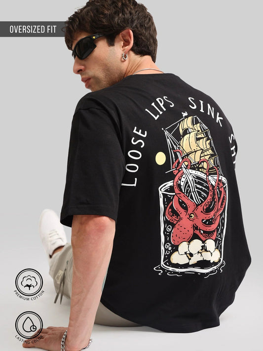 Octobus print Black Half Sleeve T-Shirt