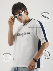 V Neck White, Navy Half Sleeve T-Shirt