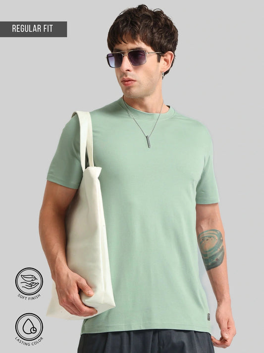 Basic Solid Light Green Half Sleeve T-Shirt