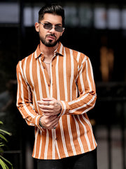Terry Vertical Stripes Rust Full Sleeve Shirt