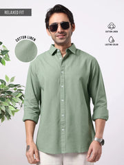 Cotton Linen Green Full Sleeve Shirt