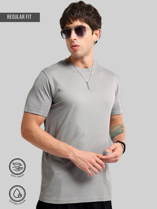 Basic Solid Silver Grey Half Sleeve T-Shirt