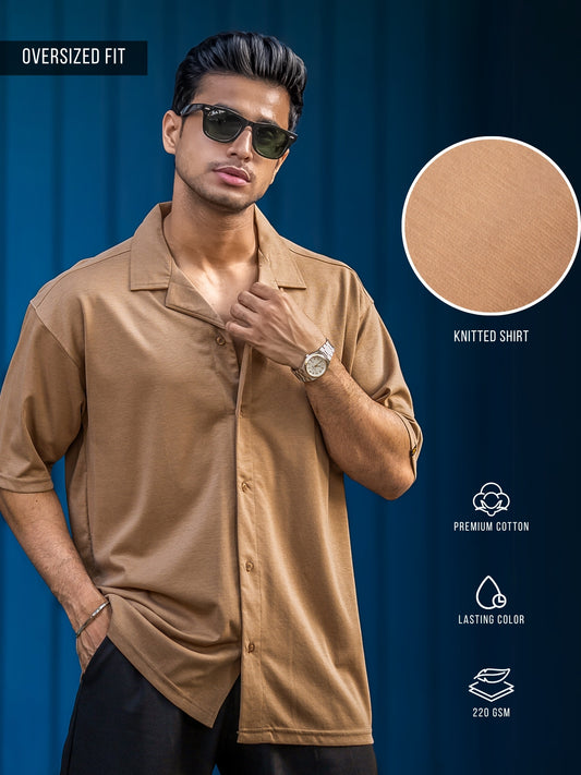Linen look Sand Color Half Sleeve Shirt
