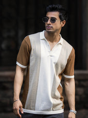 ColorBlock Beige HalfWhite Half Sleeve Polo T-Shirt