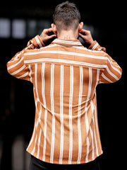 Terry Vertical Stripes Rust Full Sleeve Shirt