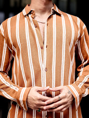 Terry Vertical Stripes Rust Full Sleeve Shirt