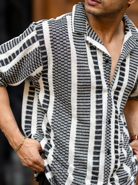 Crossweave Black Half Sleeve Shirt