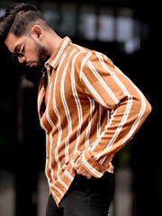 Terry Vertical Stripes Rust Full Sleeve Shirt