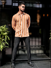 Terry Vertical Stripes Rust Full Sleeve Shirt