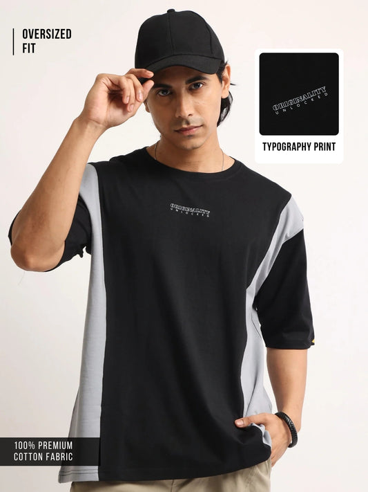Originality Black, Light Grey Half Sleeve T-Shirt
