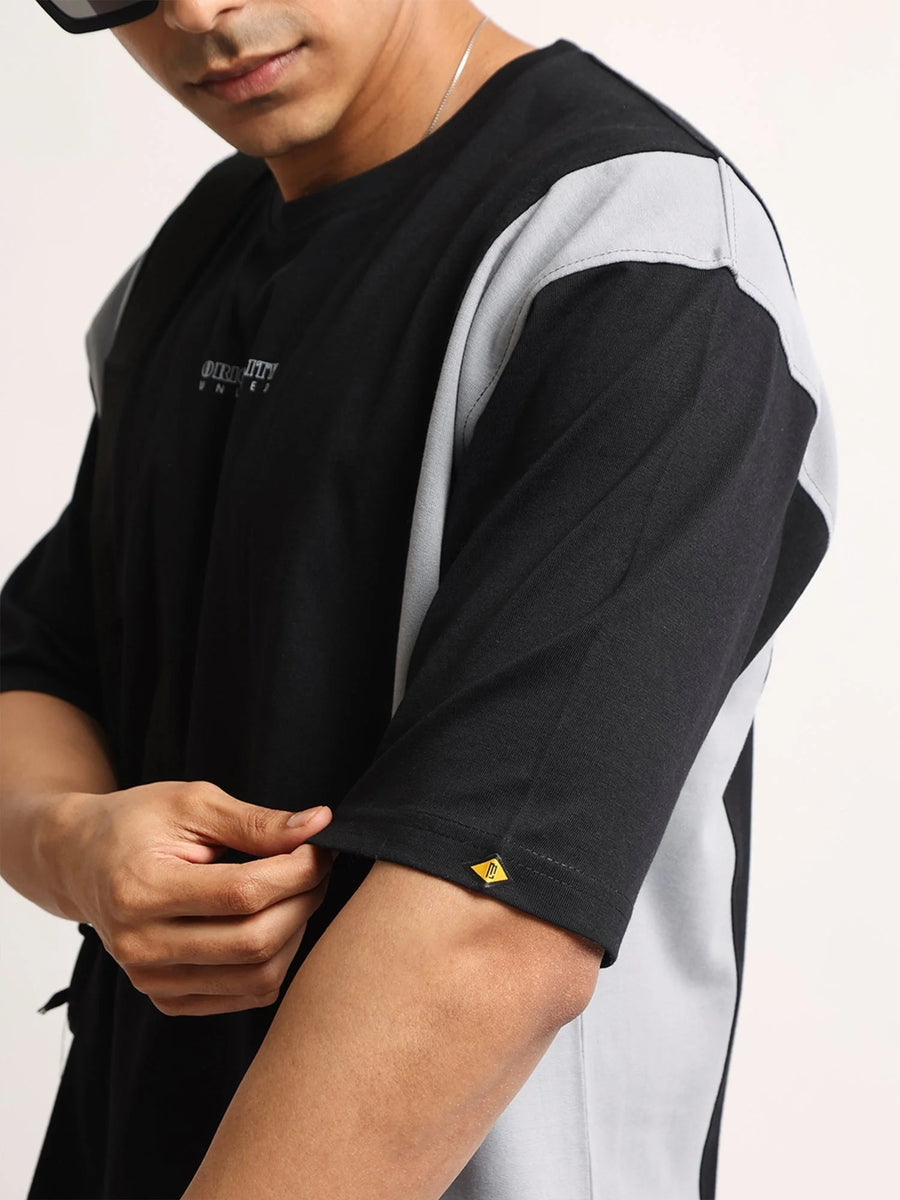 Originality Black, Light Grey Half Sleeve T-Shirt