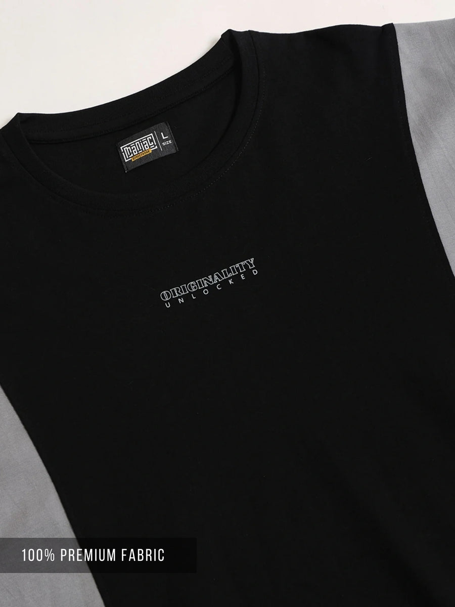 Originality Black, Light Grey Half Sleeve T-Shirt