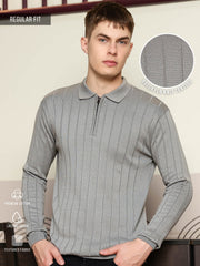 Brooklyn FlatKnit Steel Grey Full Sleeve Polo T-Shirt