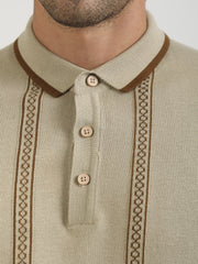 Biscuit Boston Stripes Flat-Knit Half Sleeve Polo T-Shirt