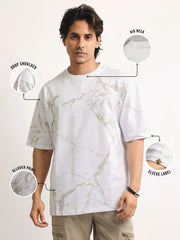 Strom Spray Print White, Grey Half Sleeve T-Shirt