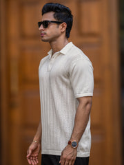 Arrow Knit Off White Half Sleeve Polo T-Shirt