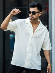 Seersucker Off White Half Sleeve Shirt