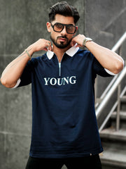 Young Navy Half Zipper Polo Half Sleeve T-Shirt