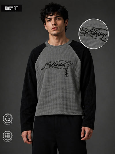 Blessed Light Grey Waffle Full Sleeve T-Shirt