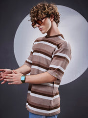 Roman Stripe Brown Half Sleeve Tshirt