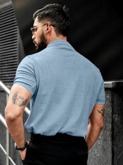 Blue Textured Half Sleeve Polo T-Shirt