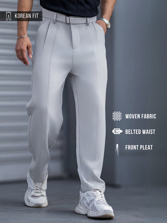 Korean Light Grey Belted Trouser