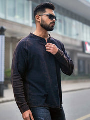 Waffle Acid Wash Black Full Sleeve Tshirt