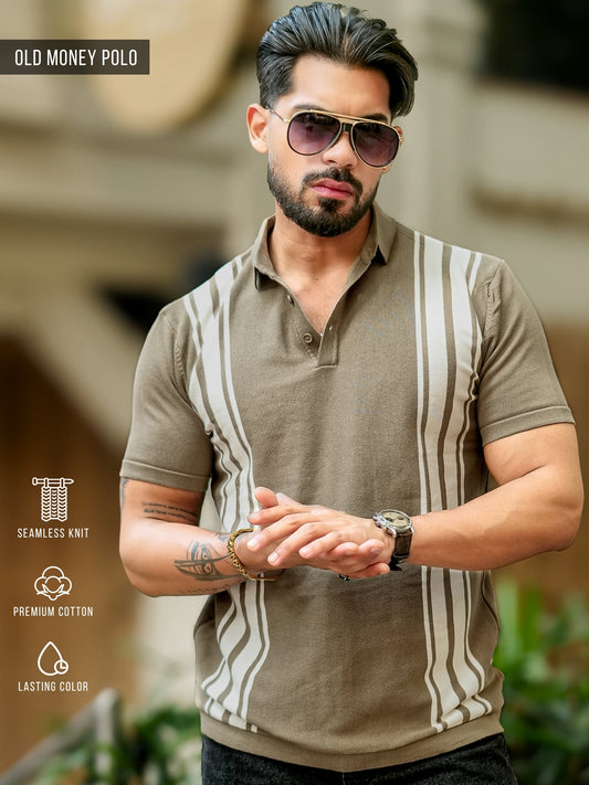 Vertical Stripe Green Flatknit Half Sleeve Polo T-Shirt