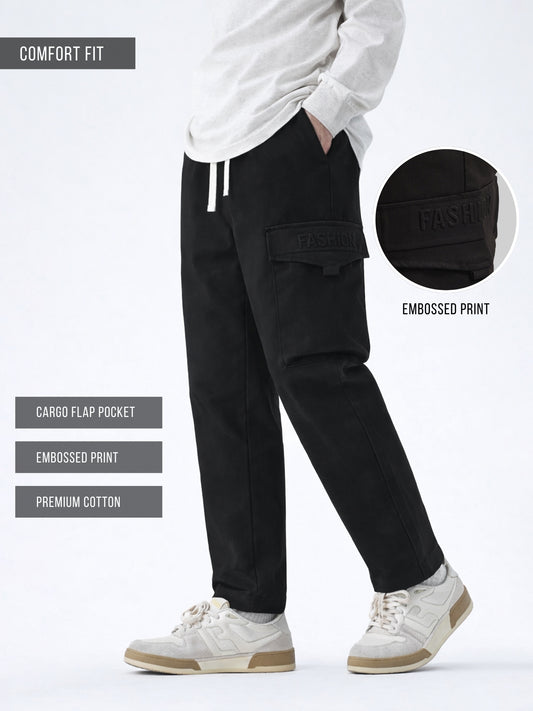 Embossed Flap Pocket Black Cargo