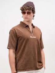 Washed Brooklyn Brown Half Sleeve Polo T-Shirt