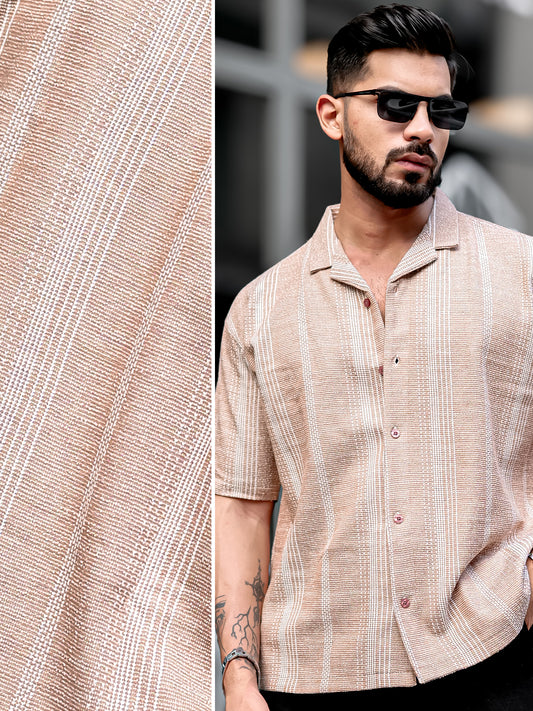 Ternary Line Stripe Beige Half Sleeve Shirt