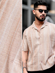 Ternary Line Stripe Beige Half Sleeve Shirt
