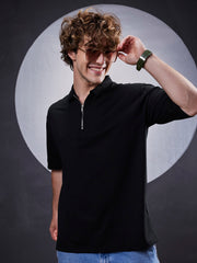 Seersucker Black Polo Half Sleeve T-Shirt