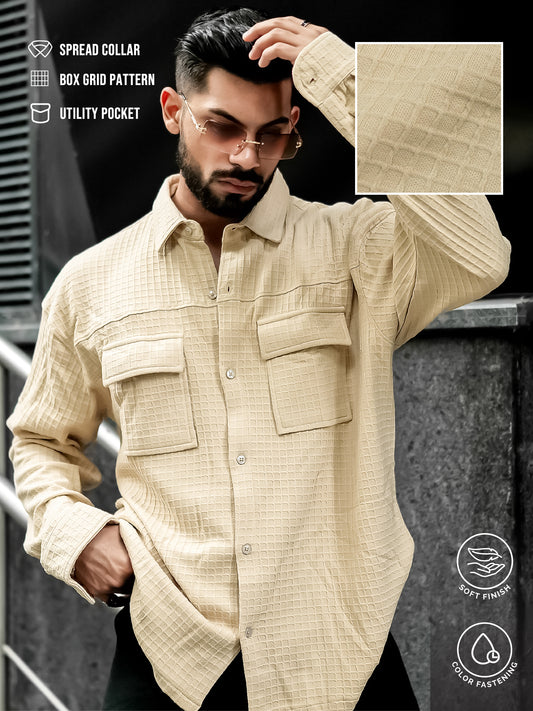 Box Grid Beige Full Sleeve Shirt