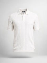 Ribbed Knit White Polo Half Sleeve T-Shirt