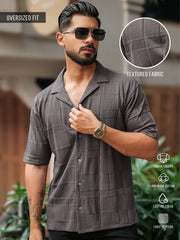 Cubic Knit Dark Grey Half Sleeve Shirt