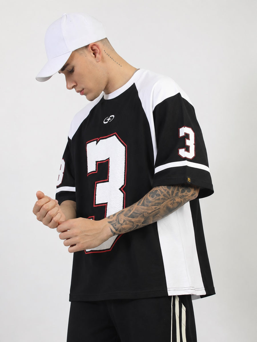 Colorblock Cut & Sew Black Half Sleeve T-Shirt