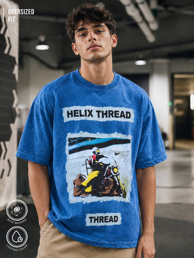 AcidWash Helix Denim Blue Half Sleeve T-Shirt
