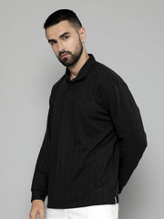 Brooklyn Black Solid Full Sleeve Polo T-Shirt