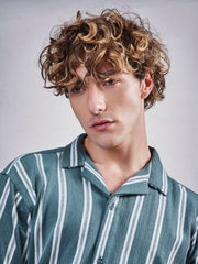 Terry Vertical Stripes Green Half Sleeve Shirt