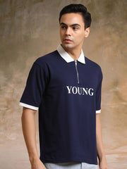 Young Navy Half Zipper Polo Half Sleeve T-Shirt