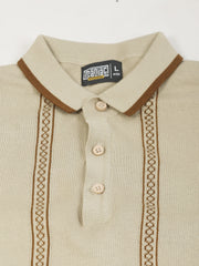 Biscuit Boston Stripes Flat-Knit Half Sleeve Polo T-Shirt