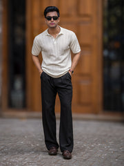 Arrow Knit Off White Half Sleeve Polo T-Shirt