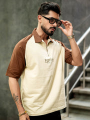 Boston Half Zipper Beige Polo Half Sleeve T-Shirt