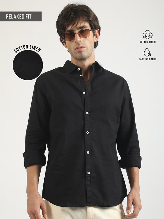 Cotton Linen Black Full Sleeve Shirt