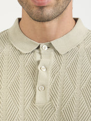 Geo Weave Flatknit Cotton Biscuit Half Sleeve Polo T-Shirt