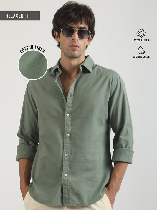 Cotton Linen Green Full Sleeve Shirt
