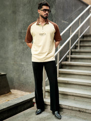 Boston Half Zipper Beige Polo Half Sleeve T-Shirt