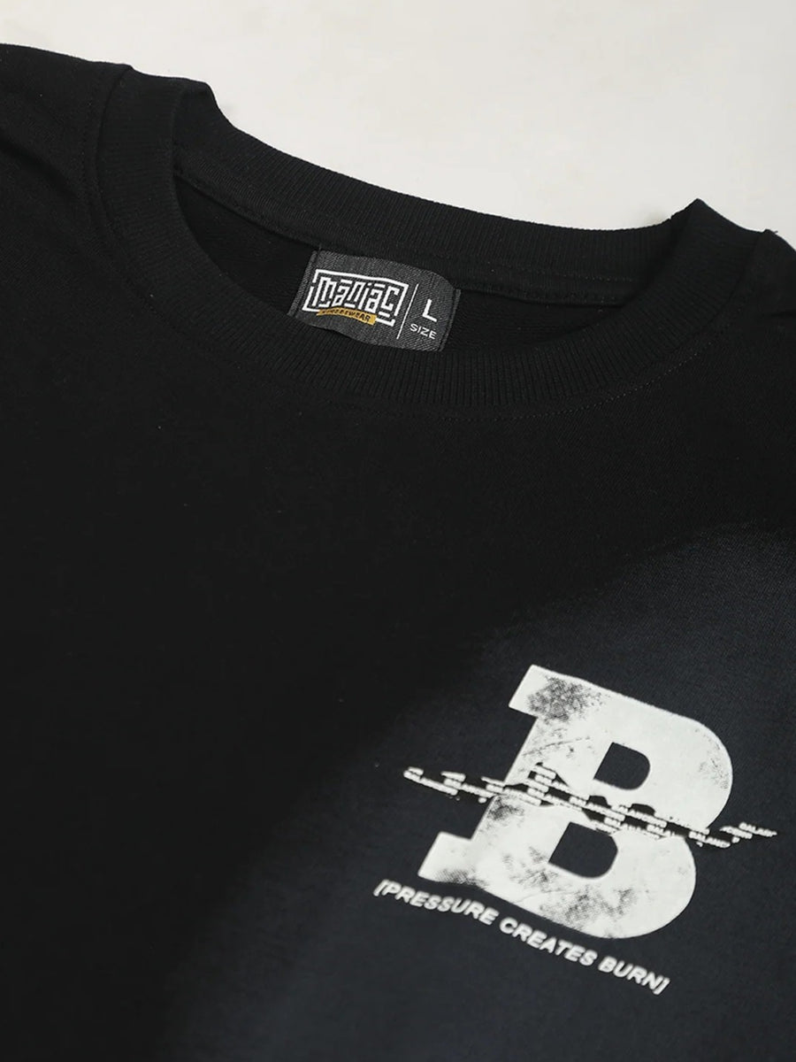 B Print Black Half Sleeve T-Shirt